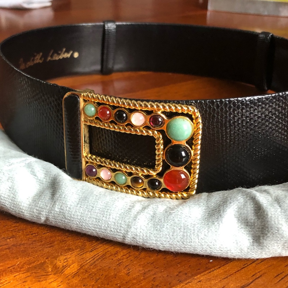 Judith Leiber exotic skin embellished belt